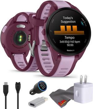Garmin Forerunner 165 Music GPS Running Smart watch Bundle - Berry/Lilac