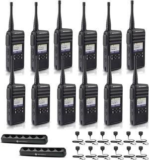 Motorola DTR700 900 MHz Digital 2-Way Radio (50 Channels) + Multi Charger + HKLN4606 Speaker Mic (12-Pack)
