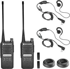 Motorola CP100D Analog UHF Portable Two Way Radio With Display and Limited Keypad, - 2 Pack With Mic Bundle