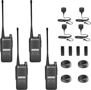 Motorola CP100D Analog UHF Portable Two Way Radio With Display and Limited Keypad, 16 Channel, - 4 Pack With Mic Bundle