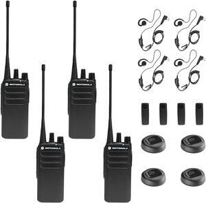 Motorola CP100D Analog UHF Portable Non-Display Two Way Radio, 16 Channel, - 4 Pack With Mic Bundle