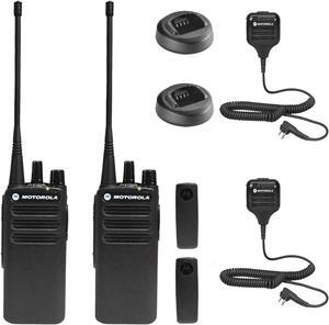 Motorola CP100D Analog UHF Portable Non-Display Two Way Radio, 16 Channel, 2 Pack With Mic Bundle