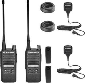 Motorola CP100D Analog UHF Portable Two Way Radio With Display and Limited Keypad, 16 Channel, - 2 Pack With Mic Bundle