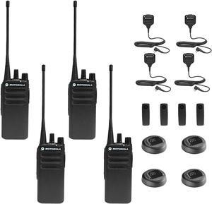 Motorola CP100D Analog UHF Portable Non-Display Two Way Radio, 16 Channel, - 4 Pack With Mic Bundle