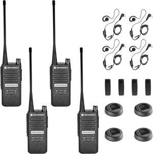 Motorola CP100D Analog UHF Portable Two Way Radio With Display and Limited Keypad, - 4 Pack With Mic Bundle
