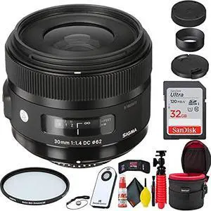 Sigma 30mm f/1.4 DC HSM Art Lens for Nikon F + 32GB SD Card Bundle