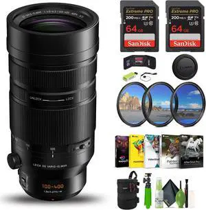 Panasonic Leica DG Vario-Elmar 100-400mm Lens Bundle With 2x 64GB Card + Accessories