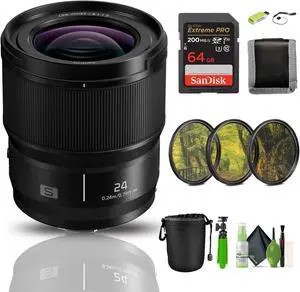 Panasonic Lumix S 24mm f/1.8 Lens Bundle With 64GB Card + Lens Pouch + Accessories