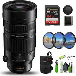Panasonic Leica DG Vario-Elmar 100-400mm Lens Bundle With 64GB Card + Accessories
