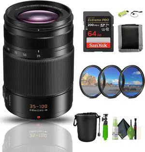 Panasonic Leica DG Vario-Elmarit 35-100mm f/2.8 Lens Bundle With 64GB Card + Accessories