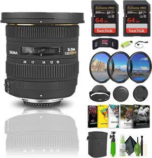 Sigma 10-20mm f/3.5 EX DC HSM Lens For Nikon F Bundle With 2x 64GB Card + Accessories