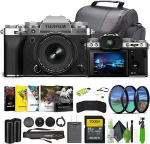 Fujifilm X-T5 Mirrorless Camera With XF 16-50mm f/2.8-4.8 Lens Kit Bundle Silver