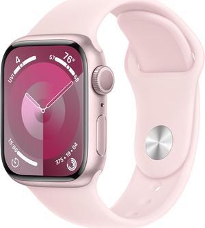 Apple Watch Series 9 [GPS 41mm] Smartwatch with Pink Aluminum Case with Light Pink Sport Band S/M. Fitness Tracker, ECG Apps, Always-On Retina Display, Water Resistant