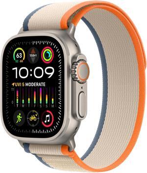 Apple Watch Ultra 2 [GPS + Cellular 49mm] Smartwatch with Rugged Titanium Case & Orange/Beige Trail Loop S/M. Fitness Tracker, Precision GPS, Action Button, Extra-Long Battery Life, Carbon Neutral