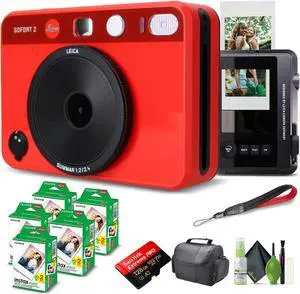 Leica Sofort 2 Hybrid Instant and Digital Camera + Instant Film 100 Sheets Red