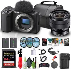 Sony Alpha ZV-E10 II Mirrorless Camera + Sony E 10-18mm Lens + 64GB Memory Card + More