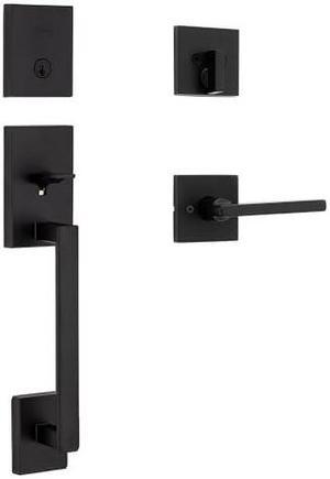 Kwikset San Clemente Front Door Lock Handle and Deadbolt Set, Entry Handleset Exterior with Interior Reversible Lever, Matte Black, Pick Resistant SmartKey Rekey Deadbolt Security
