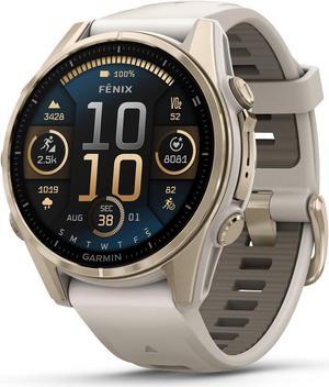 Garmin fnix® 8 - 43mm, AMOLED, Sapphire, Premium Multisport GPS Smartwatch, Long-Lasting Battery Life, Dive-Rated, Built-in LED Flashlight, Soft Gold with Dark Sandstone Band