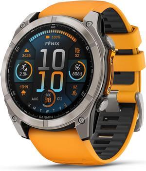 Garmin fnix® 8 - 51 mm, AMOLED, Sapphire, Premium Multisport GPS Smartwatch, Long-Lasting Battery Life, Dive-Rated, Built-in LED Flashlight, Titanium with Spark Orange/Graphite Band