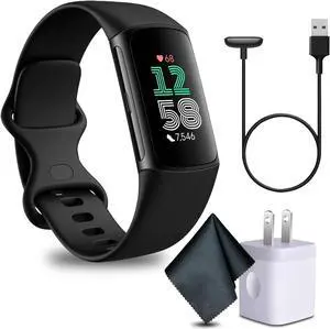 Fitbit Charge 6 Fitness Tracker Smartwatch, Obsidian/Black Bundle