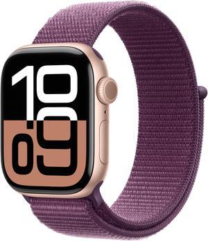 Apple Watch Series 10 [GPS 42mm case] Smartwatch with Rose Gold Aluminium Case with Plum Sport Loop. Fitness Tracker, ECG App, Always-On Retina Display, Carbon Neutral
