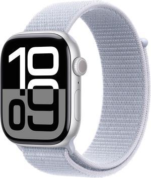 Apple Watch Series 10 [GPS 46mm case] Smartwatch with Silver Aluminium Case with Blue Cloud Sport Loop. Fitness Tracker, ECG App, Always-On Retina Display, Carbon Neutral