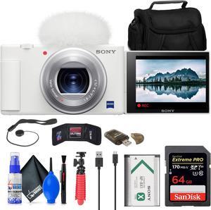 Sony ZV-1 Digital Camera (White) + 64GB Card + Case + Tripod + Cleaning Kit
