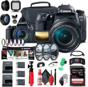 Canon EOS 77D DSLR Camera with 18-135mm USM Lens (1892C002) + 64GB Card + More