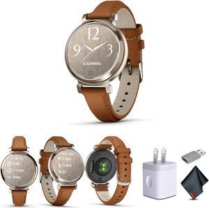Garmin Lily 2 Classic, Small and Stylish Smartwatch Cream Gold with Tan Bundle
