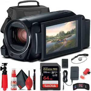 Canon VIXIA HF R800 Camcorder (Black) (1960C002) + 64GB Card + Case + More