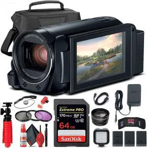 Canon VIXIA HF R800 Camcorder (Black) (1960C002) + 64GB Card + Case + More