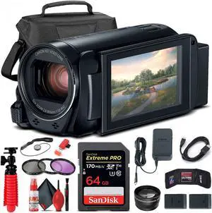 Canon VIXIA HF R800 Camcorder (Black) (1960C002) + 64GB Card + Case + More