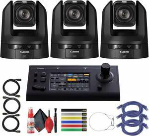 3 x Canon CR-N100 4K NDI PTZ Camera with 20x Zoom  Canon RC-IP100 Controller + More Bundle