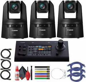 3 x Canon CR-N500 Professional 4K NDI PTZ Camera + Canon RC-IP100 Controller + More Bundle