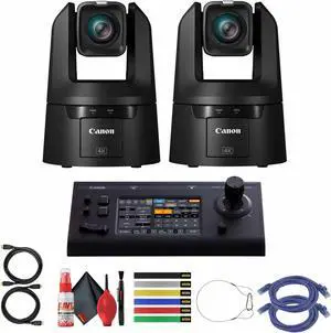 2 x Canon CR-N500 Professional 4K NDI PTZ Camera + Canon RC-IP100 Controller +More Bundle