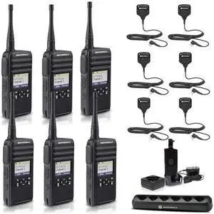Motorola DTR700 900 MHz Digital 2-Way Radio (50 Channels) + Charger + HKLN4606 Speaker Mic (6-Pack)
