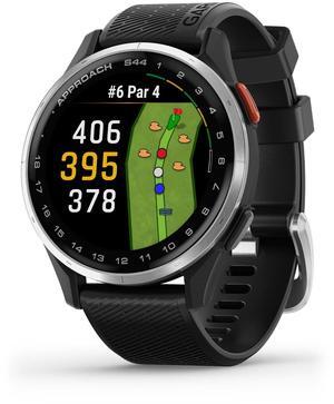Garmin Approach® S44, Essential Golf GPS Smartwatch, AMOLED Display, On-Course Features, Silver Aluminum Bezel with Black Silicone Band