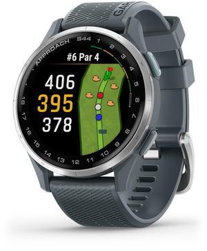 Garmin Approach® S44, Essential Golf GPS Smartwatch, AMOLED Display, On-Course Features, Silver Aluminum Bezel with Twilight Silicone Band