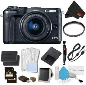 Canon EOS M6 Mirrorless Digital Camera with 15-45mm Lens (Black) Pro Bundle - Intl Model