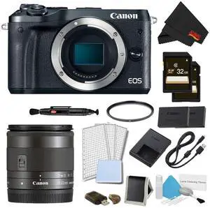 Canon EOS M6 Mirrorless Digital Camera Body Only (Black) Pro Bundle w/ EF-M 11-22MM Lens - Intl Model