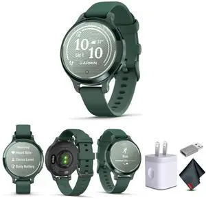 Garmin Lily 2 Active, Small and Stylish Smartwatch Jasper Green Bundle for Women