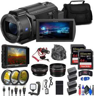Sony FDR-AX43 UHD 4K Handycam Camcorder + 4K Monitor + 2 x 64GB Cards + More