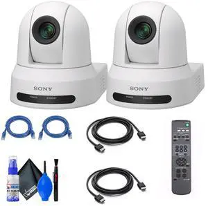 2x Sony SRG-X40UH PTZ Camera (White) + 2x Ethernet & HDMI Cables + Cleaning Set