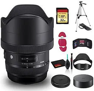 Sigma 12-24mm f/4 DG HSM Art Lens for Nikon F with Cleaning Kit, 57" Full Size Tripod, and 32GB Memory Card Kit Bundle