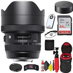 Sigma 12-24mm f/4 DG HSM Art Lens for Nikon F + 64GB SD Card Bundle