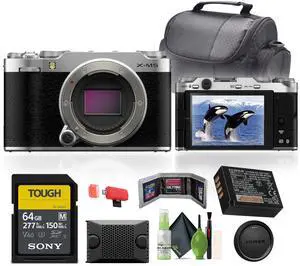 Fujifilm X-M5 Mirrorless Digital Camera Body (Silver) + 64GB Memory Card + More