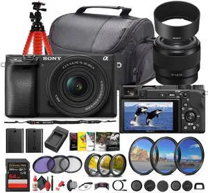 Sony a6400 Mirrorless Camera with 16-50mm f/3.5-5.6 II Lens (Black) - Bundle