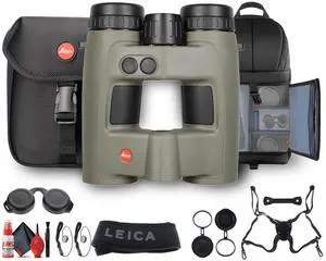 Leica 10x32 Geovid Pro Rangefinder Rugged Binoculars 2024 (Olive Green) - Bundle