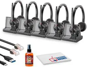 5x Poly Savi 8220 Office Wireless DECT Headset System Bundle