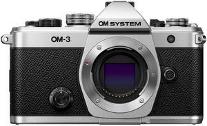 OM System Om-3 Mirrorless Micro Four Thirds Lens System Camera with Backside-Illuminated Stacked Live MOS Sensor and Built-In 5-Axis Sensor-Shift Image Stabilization